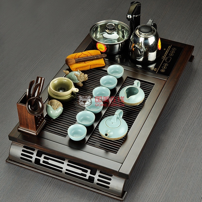 唐丰 高档功夫茶具套装带茶盘实木 紫砂组合四合一 电磁炉TF-1565(雅阁-禅云)图片,外观图,细节图 -国美在线